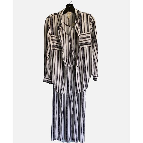 Chicos Gaucho Two Piece Jumpsuit 1.5 10 Navy Blue White Stripe Wide Leg Blouse - Picture 5 of 10